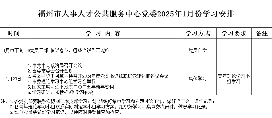 福州市人事人才公共服務中心黨委2025年1月份學習安排.png